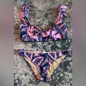 Pink and Blue Leaf Print Bikini
